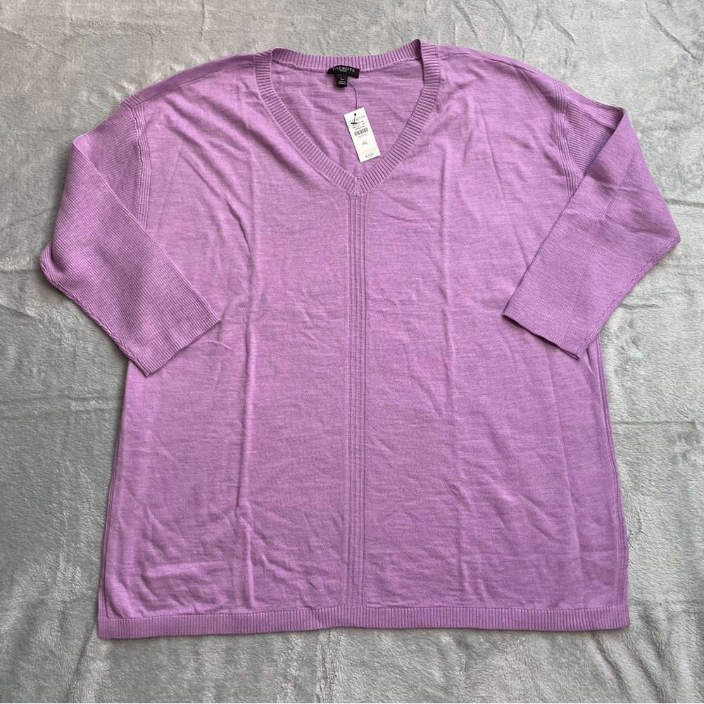 Talbots Sweater Large Petite LP NWT Lightweight 3/4 Sleeve Purple
